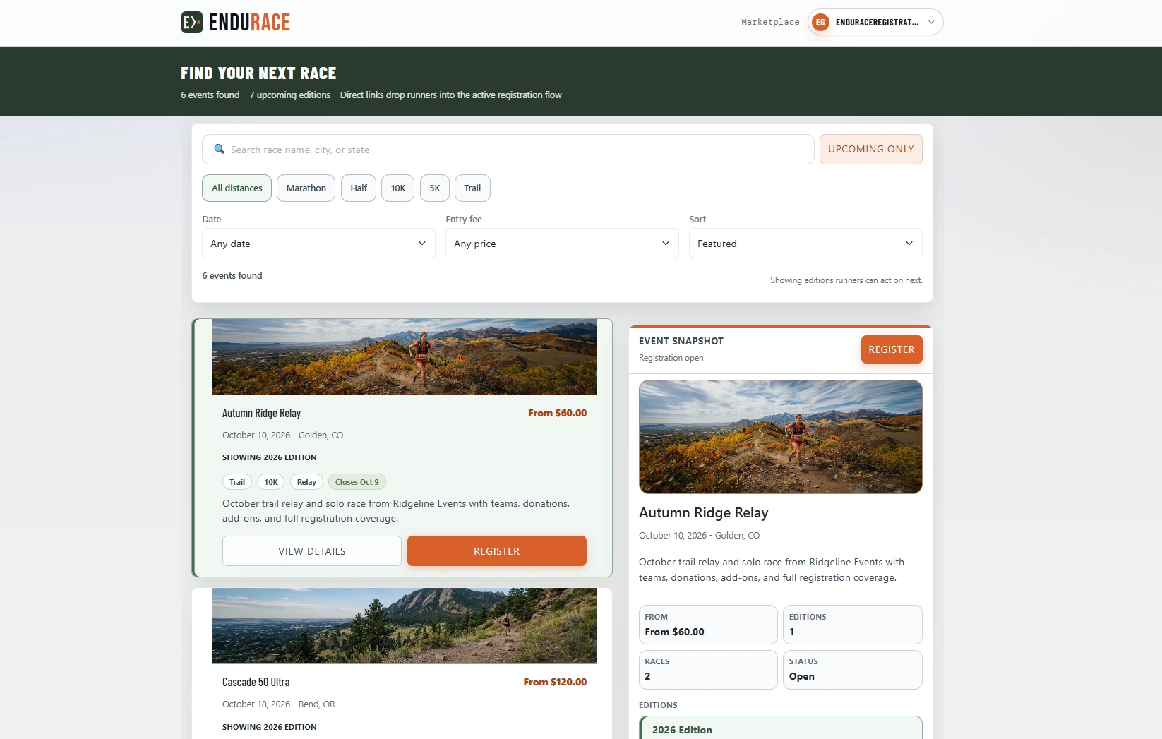 Marketplace · race cards